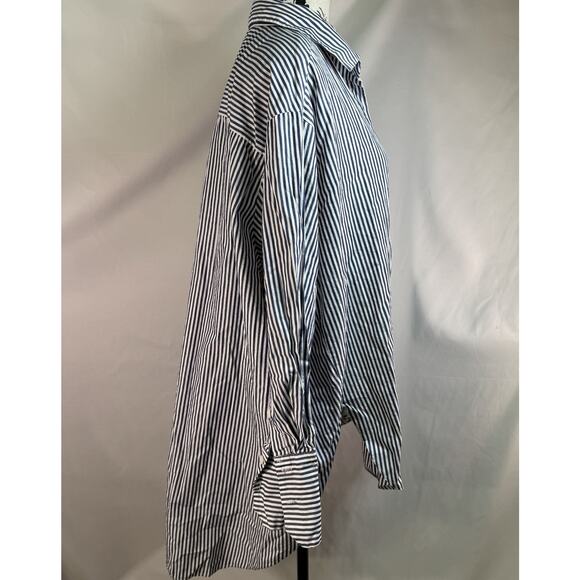 Zara Womens Oversized‎ Collar Shirt Blouse XS Black White Striped - Picture 2 of 7